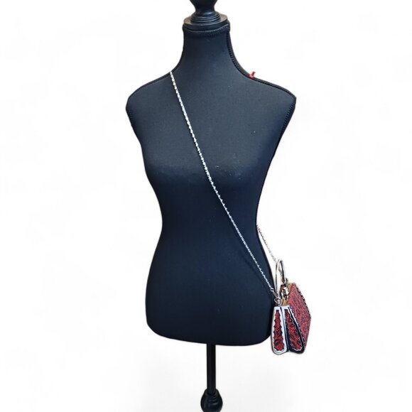 Black Crystal  Lips Two Way  Evening Mini Hand Bag Crossbody - Picture 9 of 12